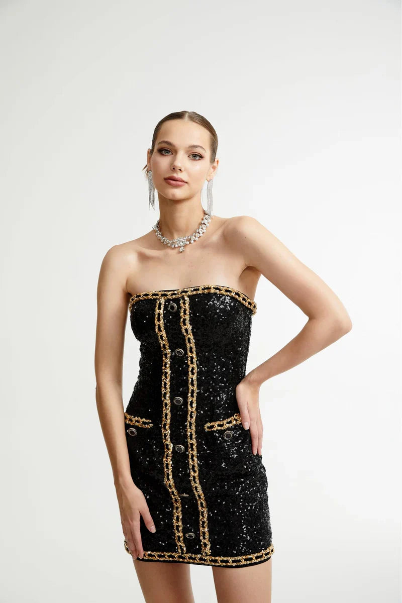Eulalia - schwarze verzierten Mini-Kleid