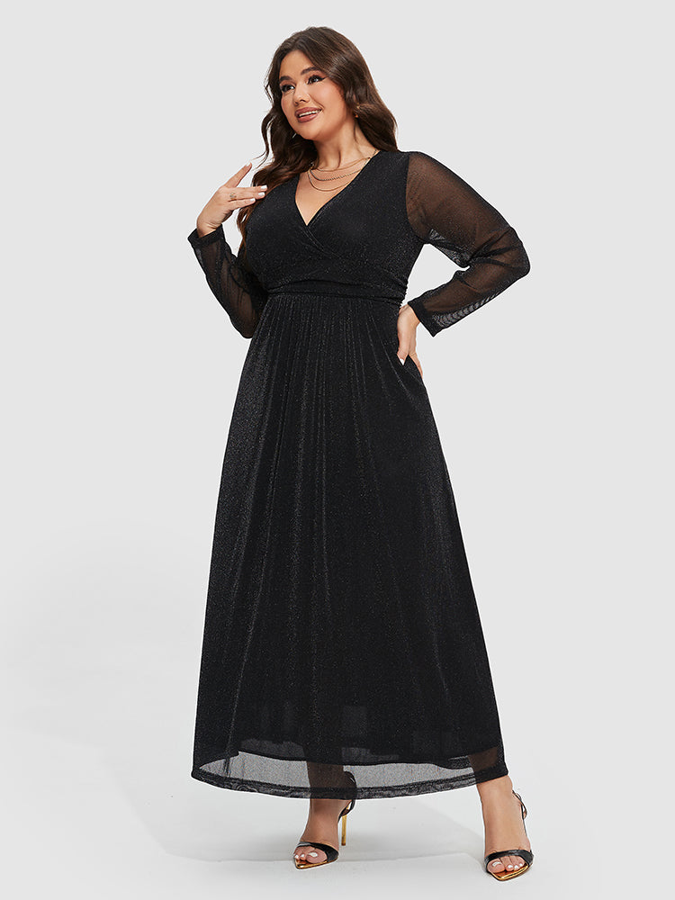 Kontrast-Mesh-Ärmeldress mit elastischem Bund und Glitter