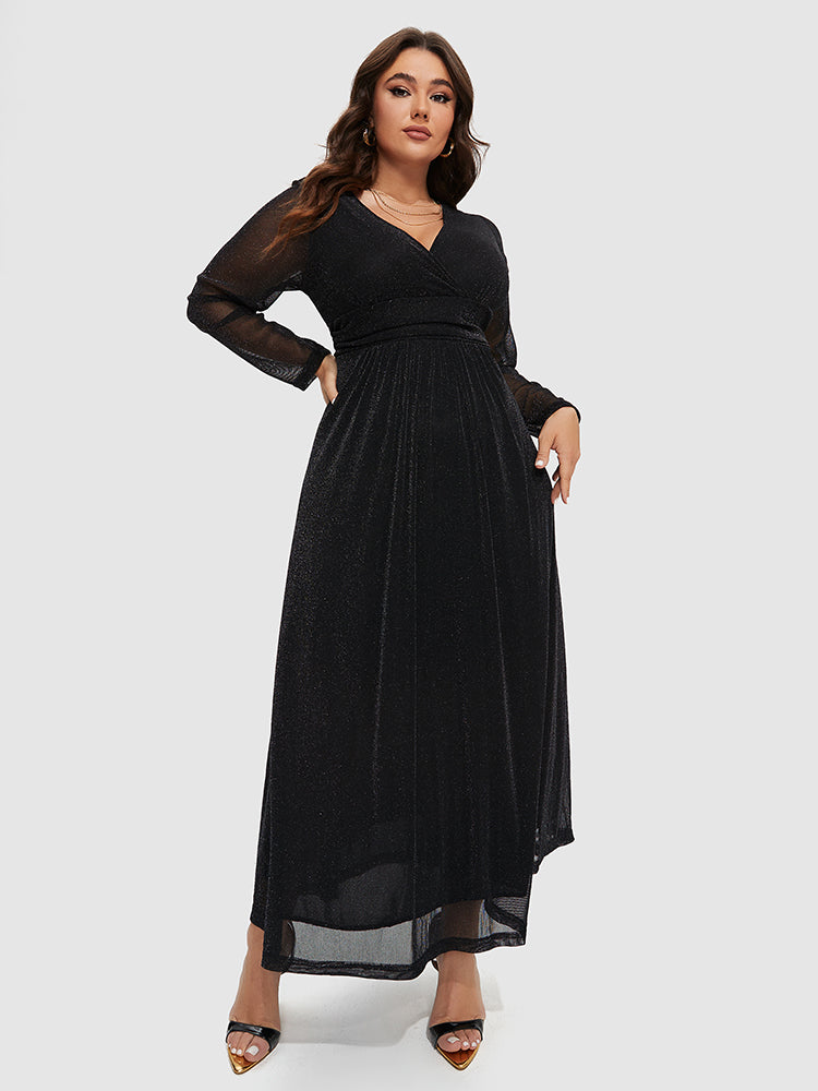 Kontrast-Mesh-Ärmeldress mit elastischem Bund und Glitter