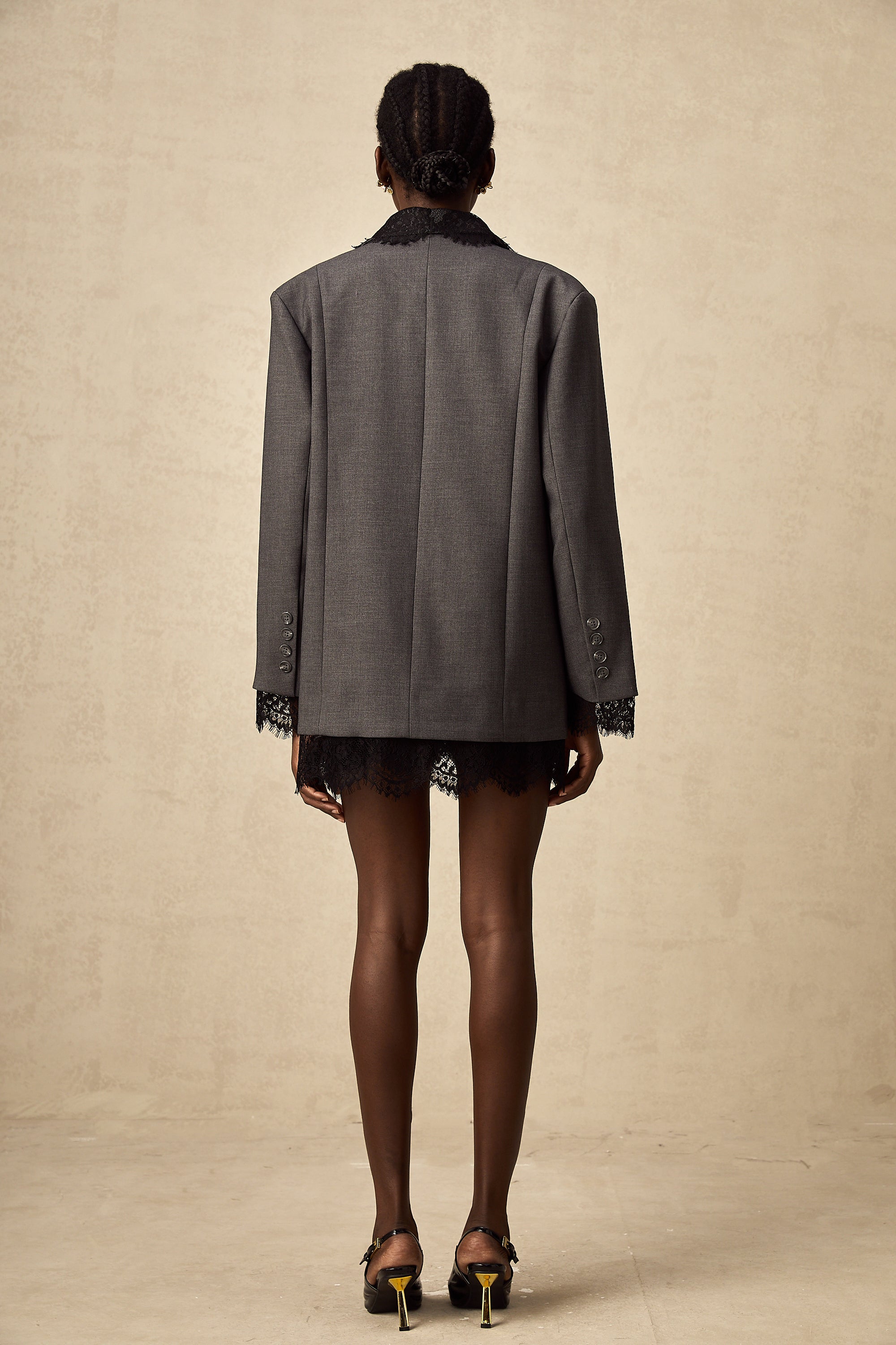 Dianthe grauer Blazer mit Spitze-Details