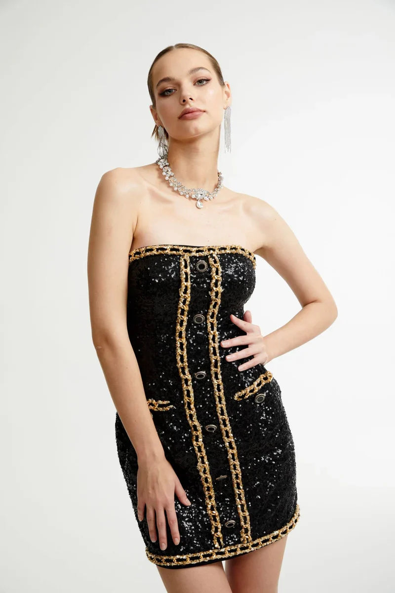 Eulalia - schwarze verzierten Mini-Kleid