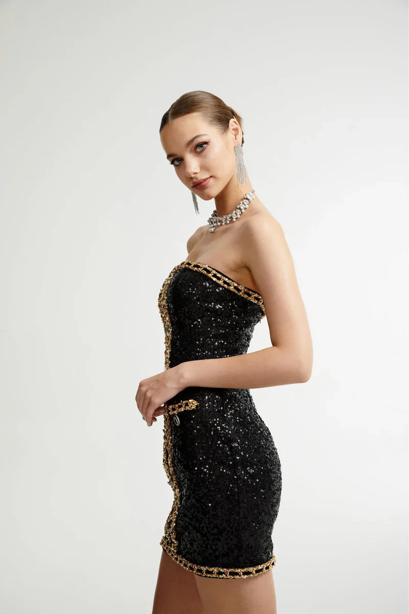 Eulalia - schwarze verzierten Mini-Kleid