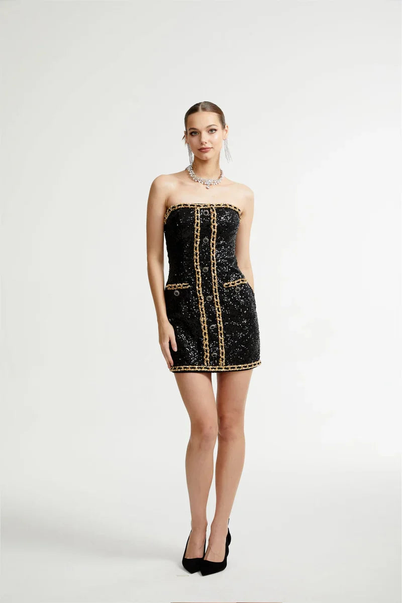 Eulalia - schwarze verzierten Mini-Kleid