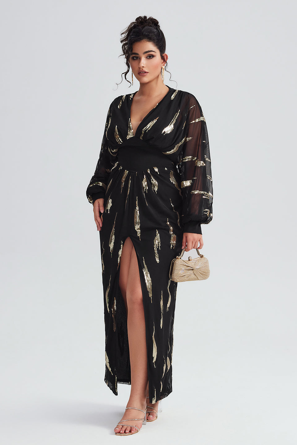 Taya-Curvy Mesh-Kleid mit V-Ausschnitt