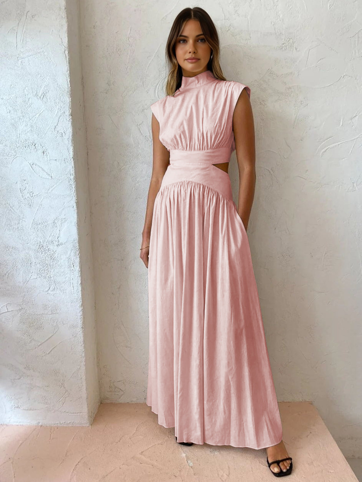 Clara | Maxi Kleid mit Cut-Out und Stehkragen