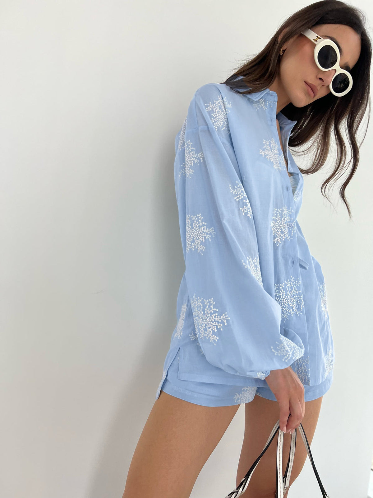 Pflanzenstickerei Legere Shorts Set