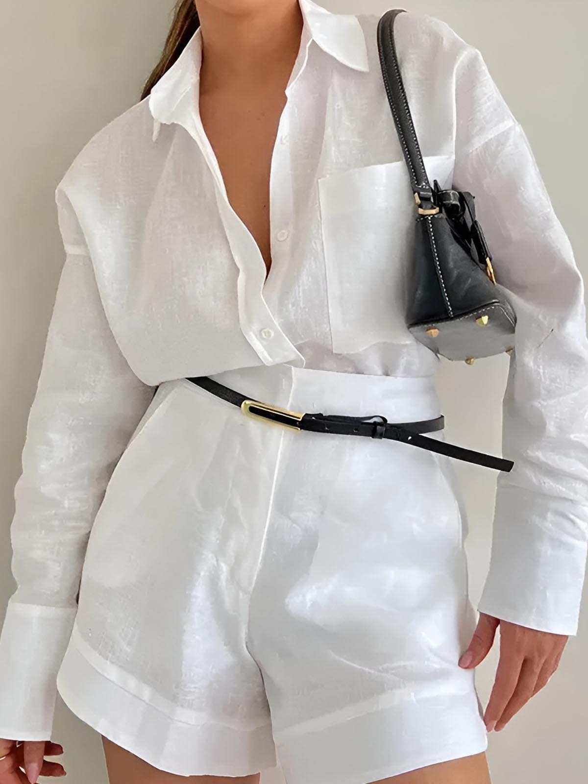 Längerärmeliges lockeres Shorts-Set