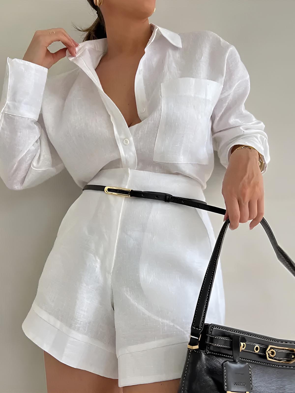 Längerärmeliges lockeres Shorts-Set