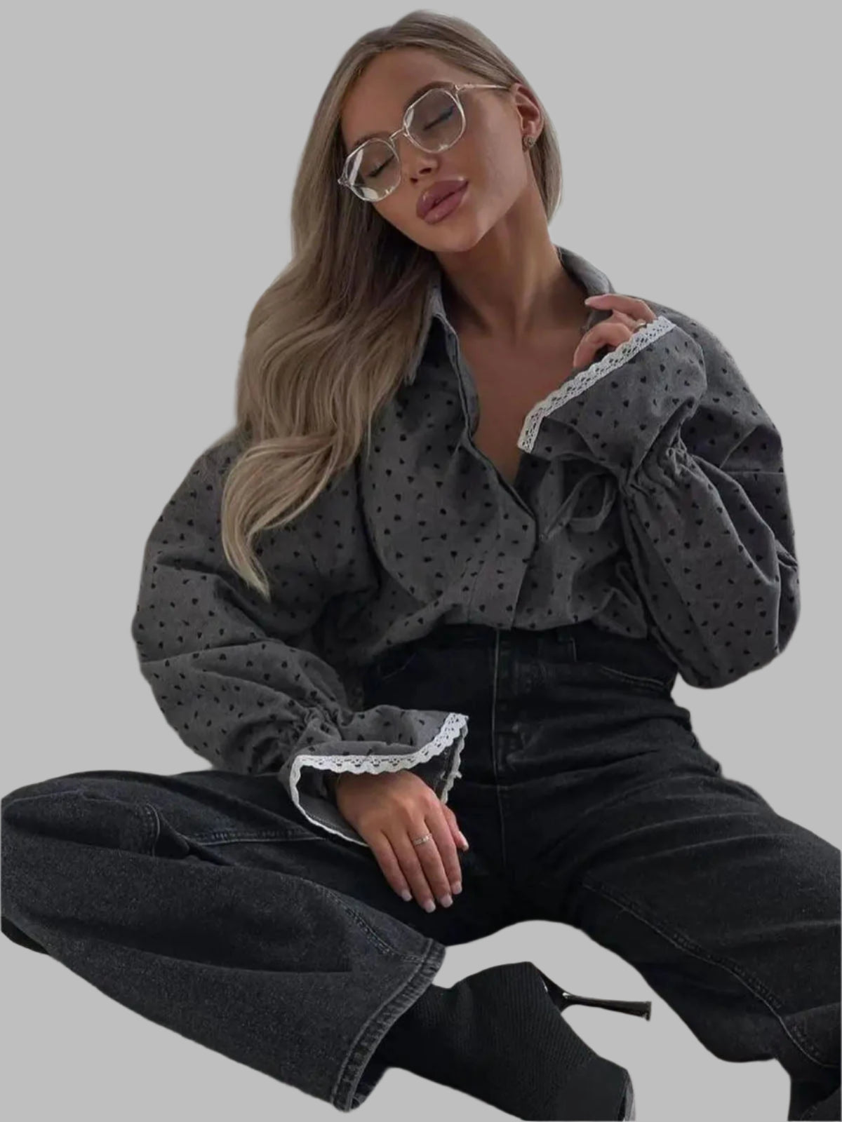 Damen Hemd mit Herzmotiv und Knöpfen