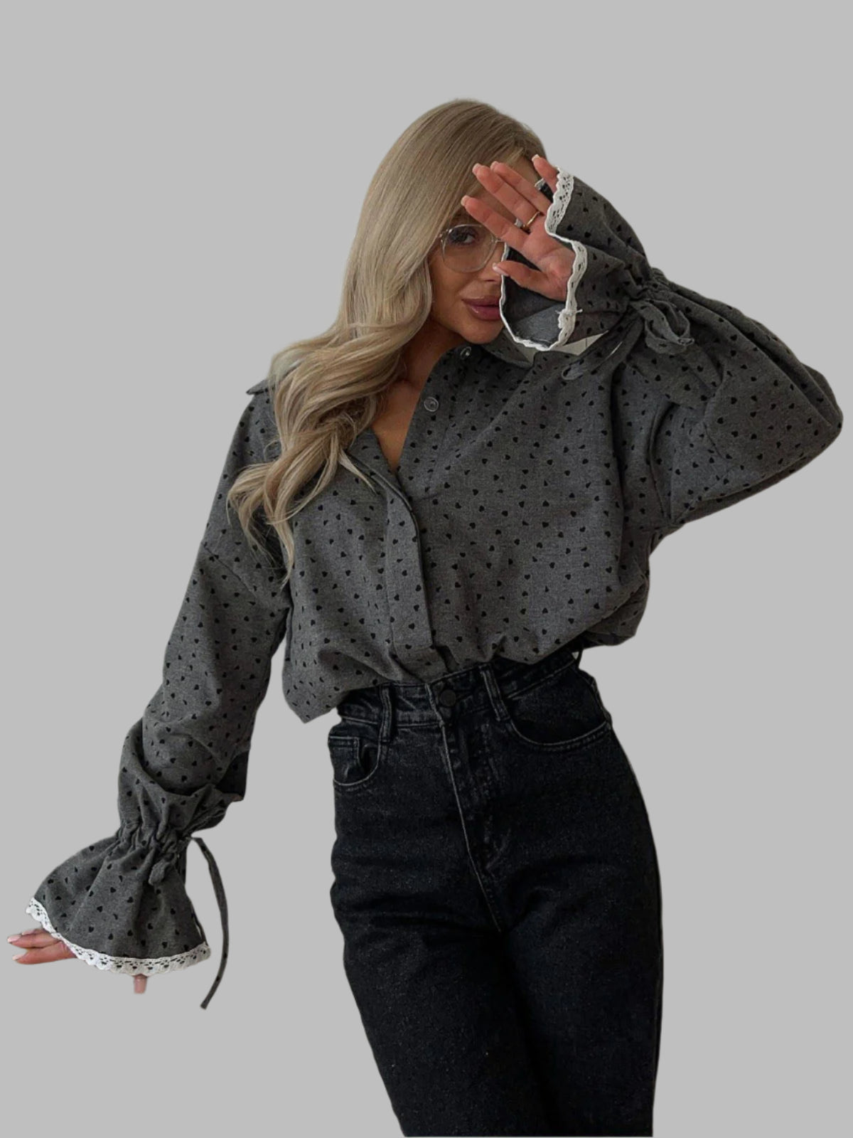 Damen Hemd mit Herzmotiv und Knöpfen