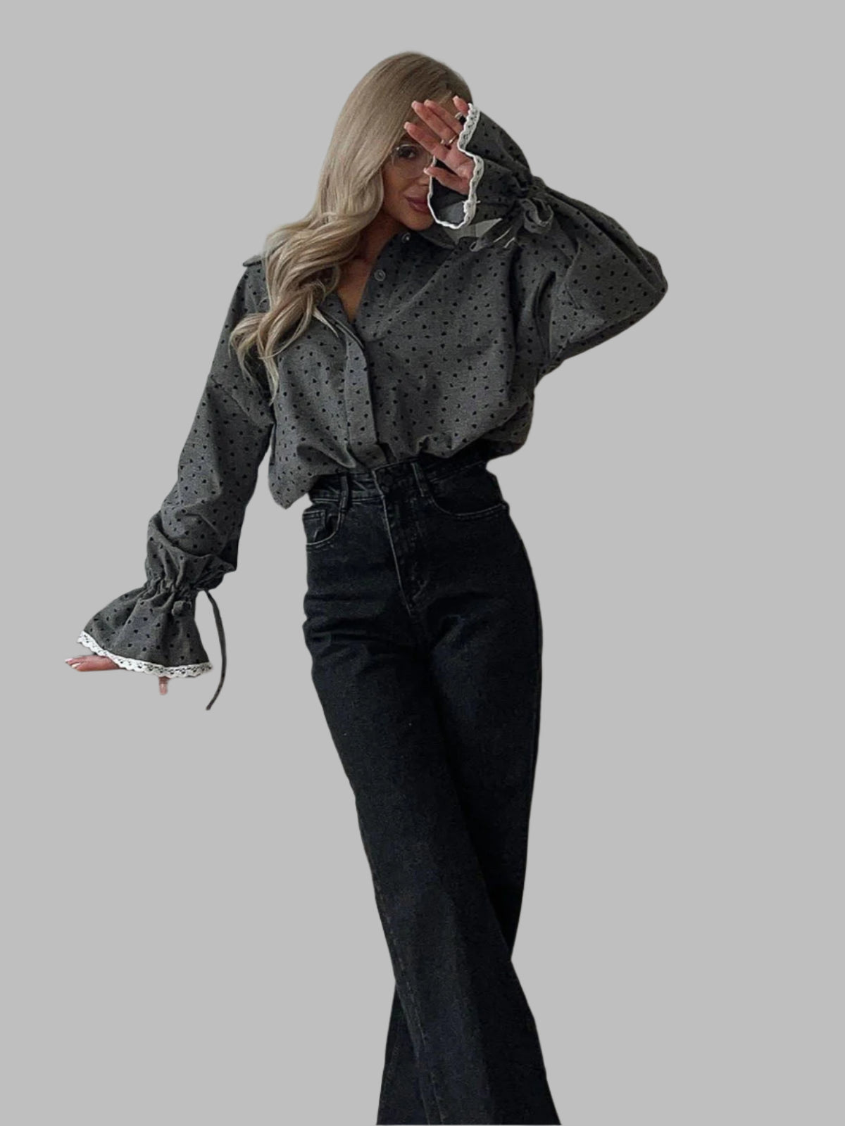 Damen Hemd mit Herzmotiv und Knöpfen