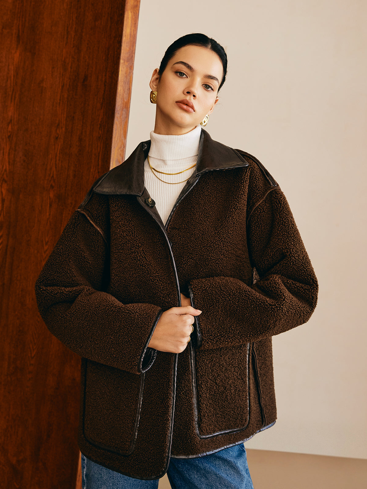 Wendbare Luxus Kunstleder- und Fleecejacke