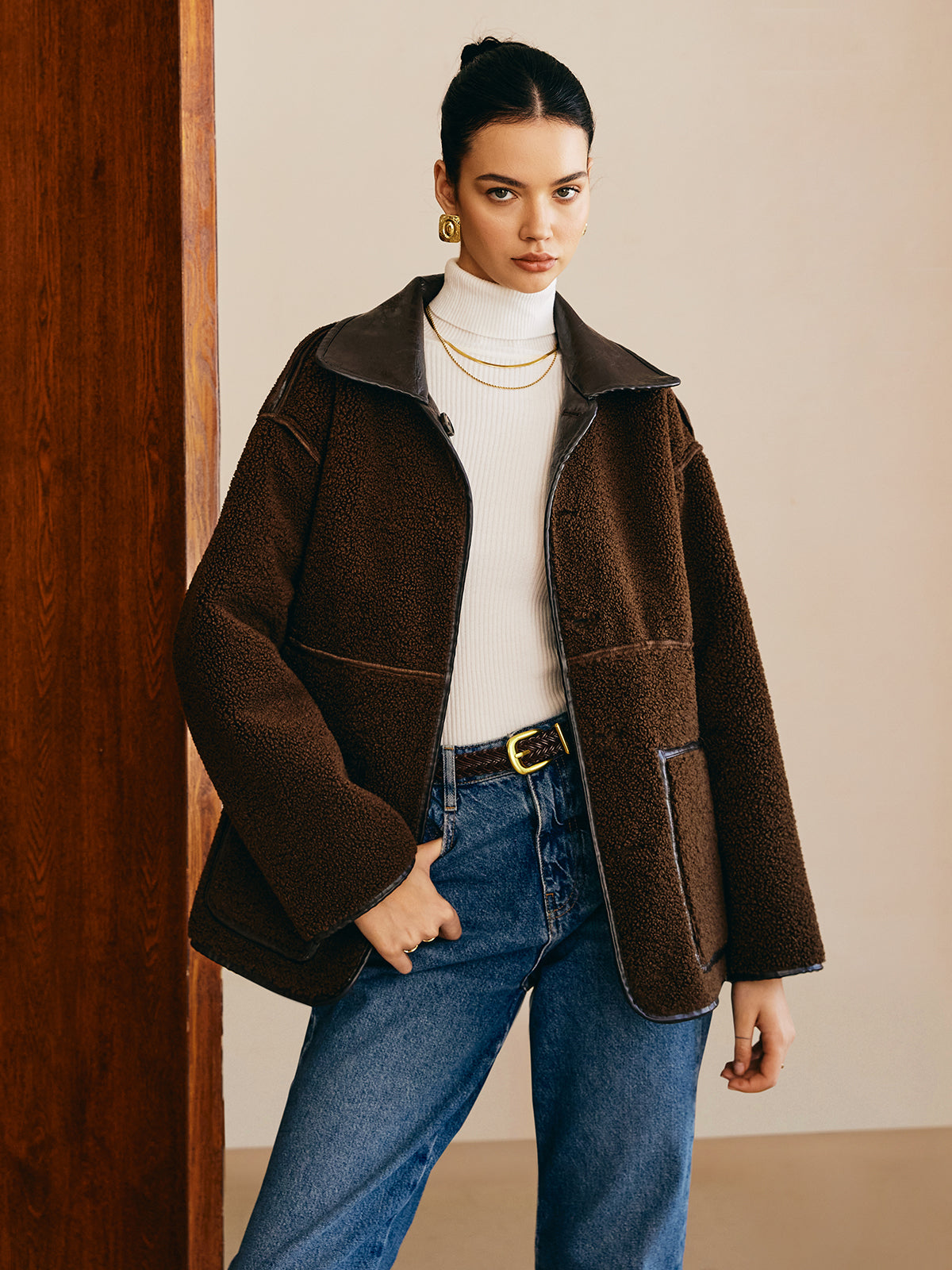 Wendbare Luxus Kunstleder- und Fleecejacke