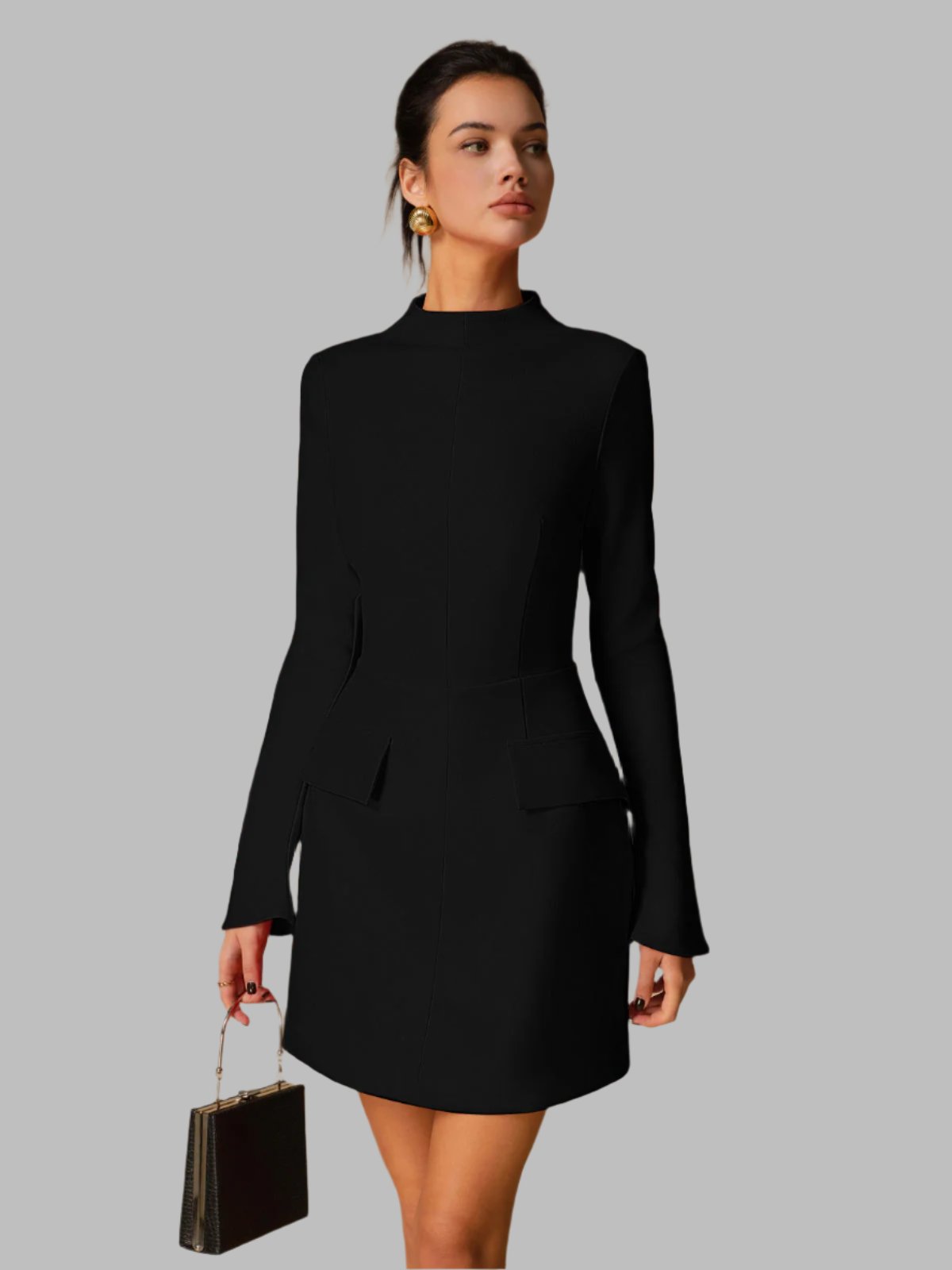 Renata- Minimalist Einfaches Kleid mit Stehkragen
