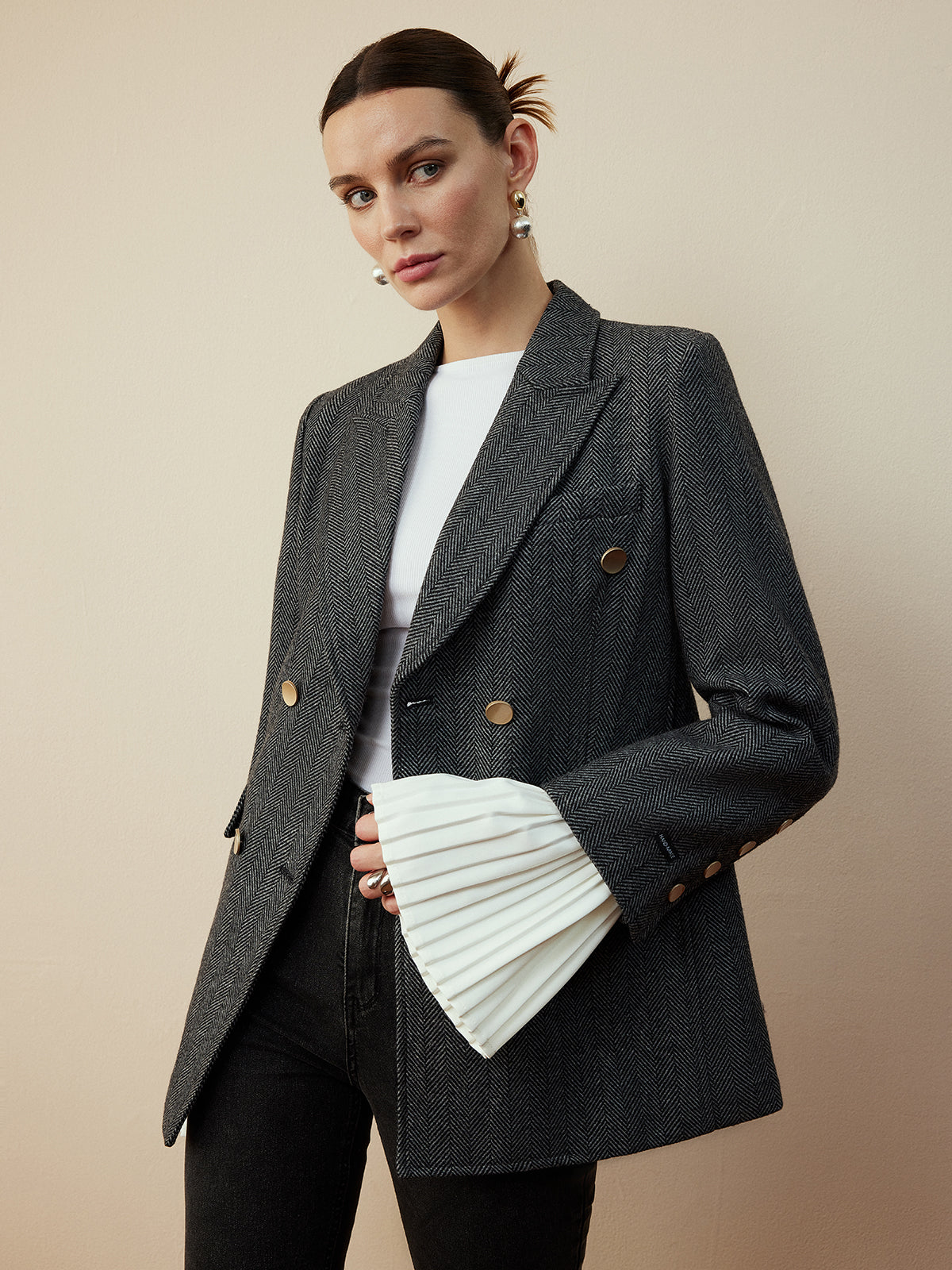 Schicker Wollmix Chevron Tweed Blazer