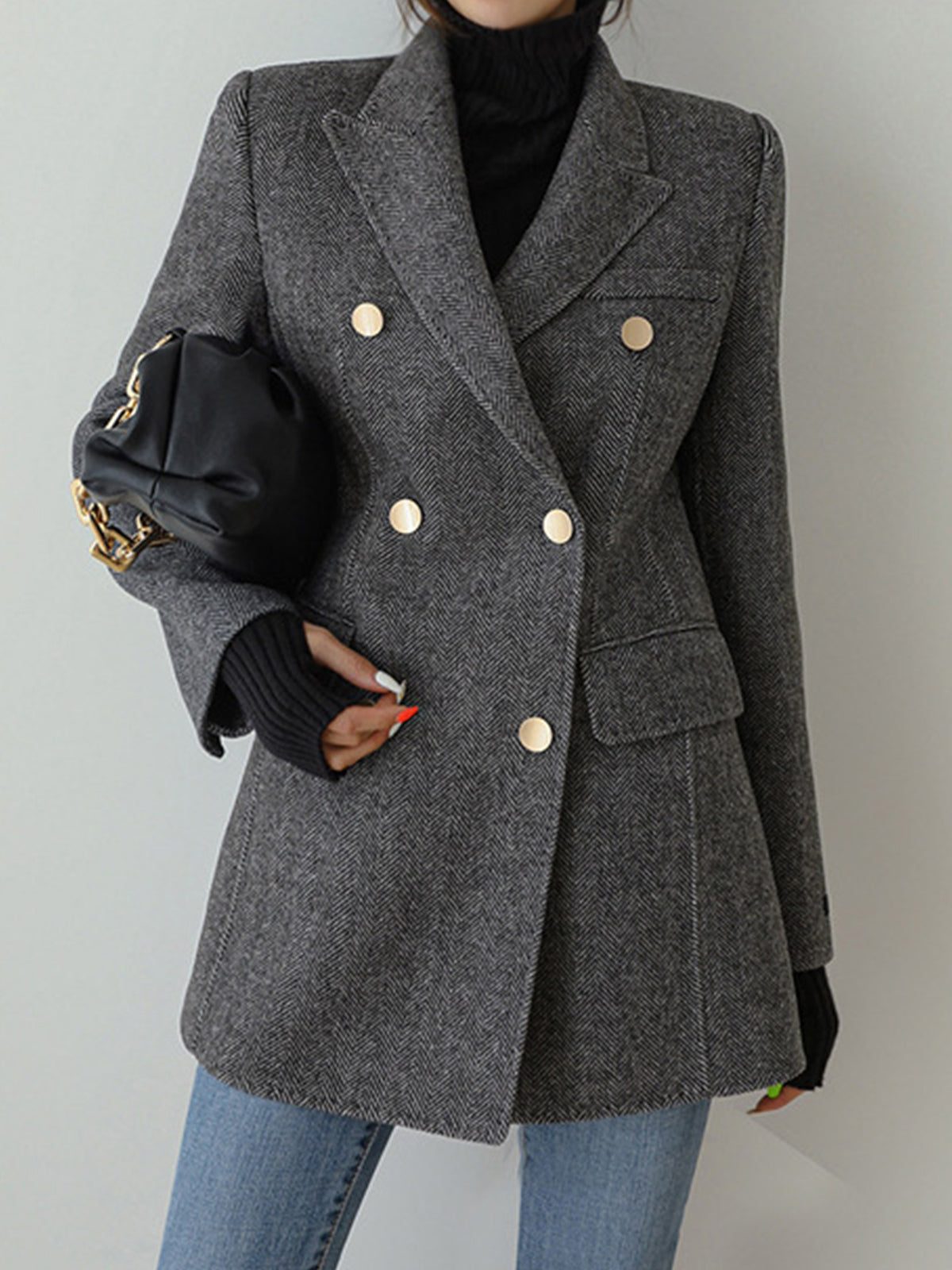 Schicker Wollmix Chevron Tweed Blazer