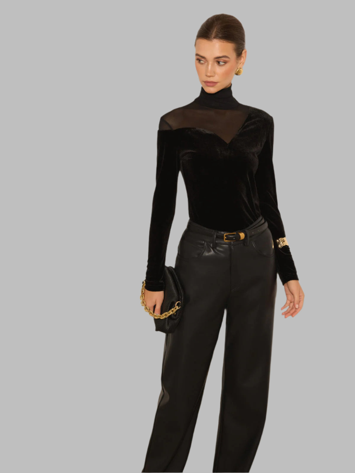 Chloe-Gestaffelte Bluse aus Samt mit transparenten Details