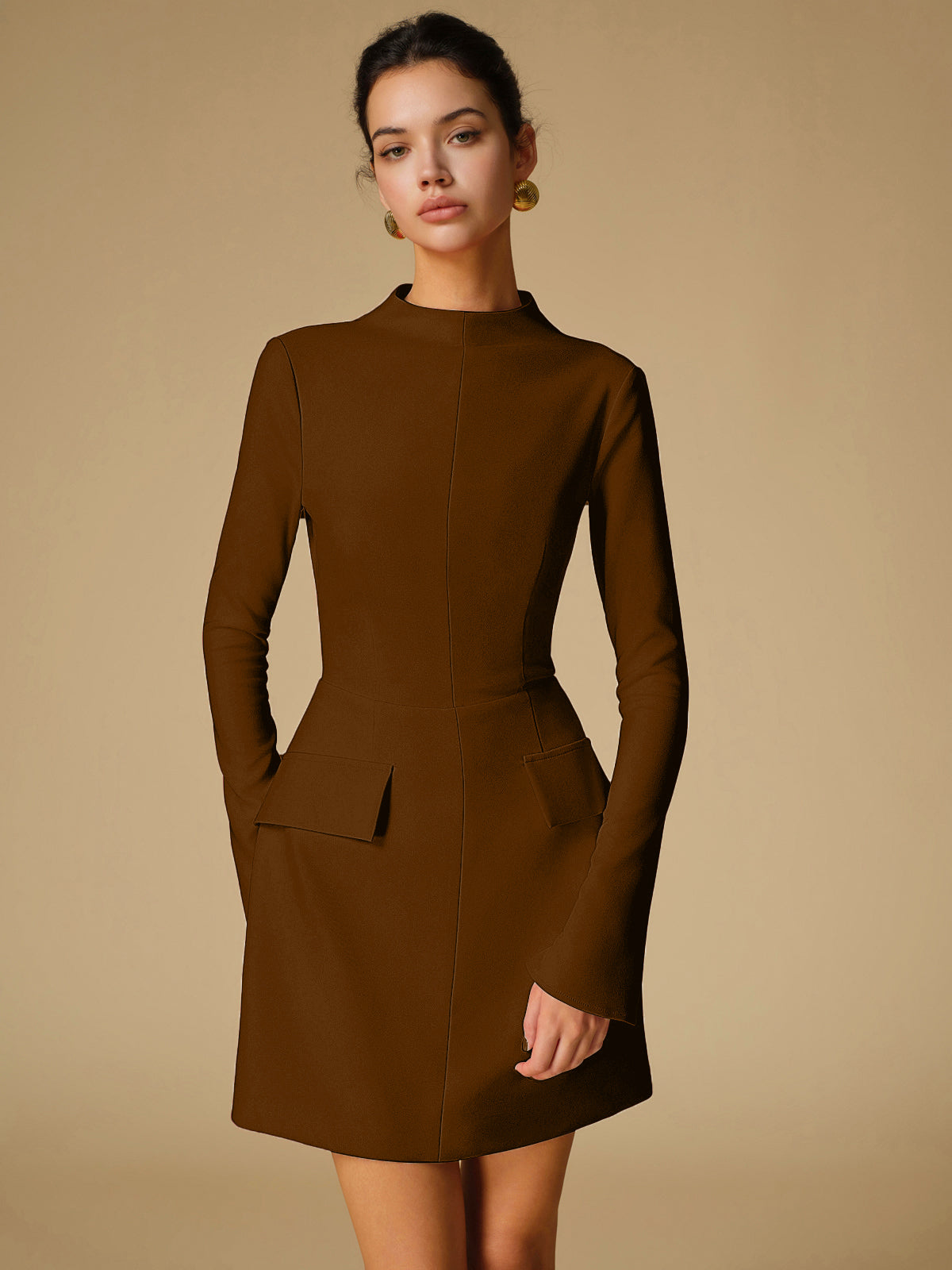 Renata- Minimalist Einfaches Kleid mit Stehkragen