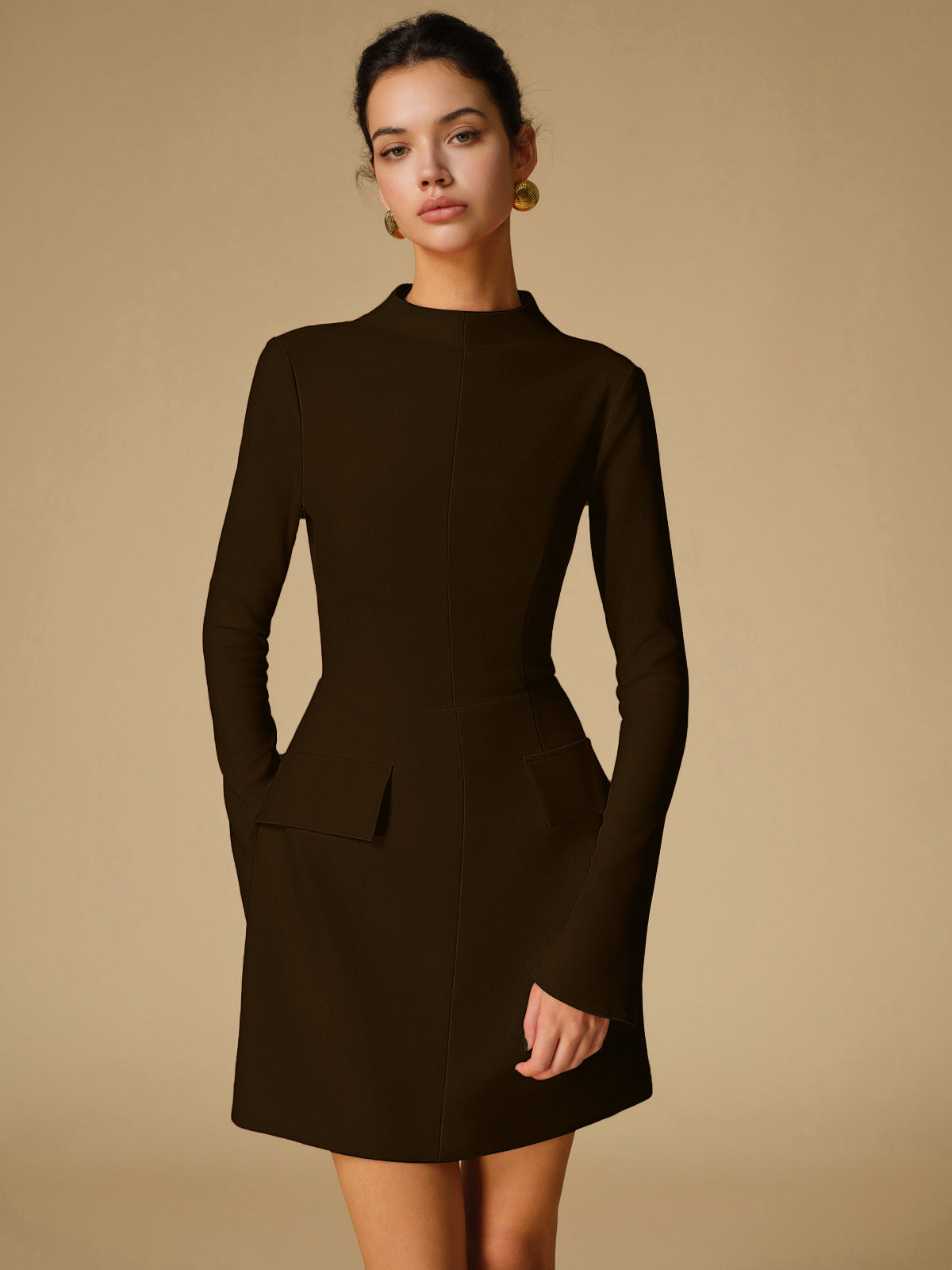 Renata- Minimalist Einfaches Kleid mit Stehkragen