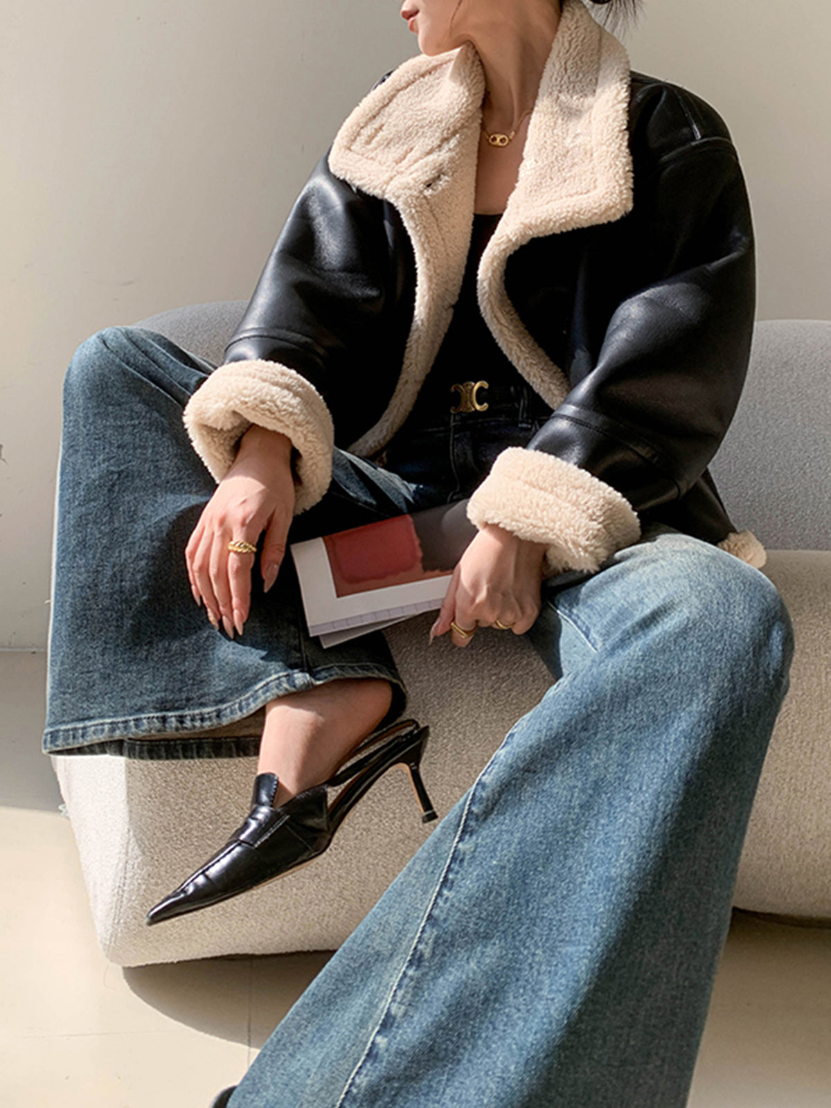 Fleecegefütterte Kunstlederjacke