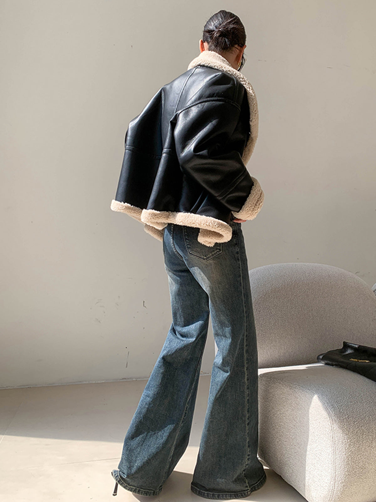 Fleecegefütterte Kunstlederjacke