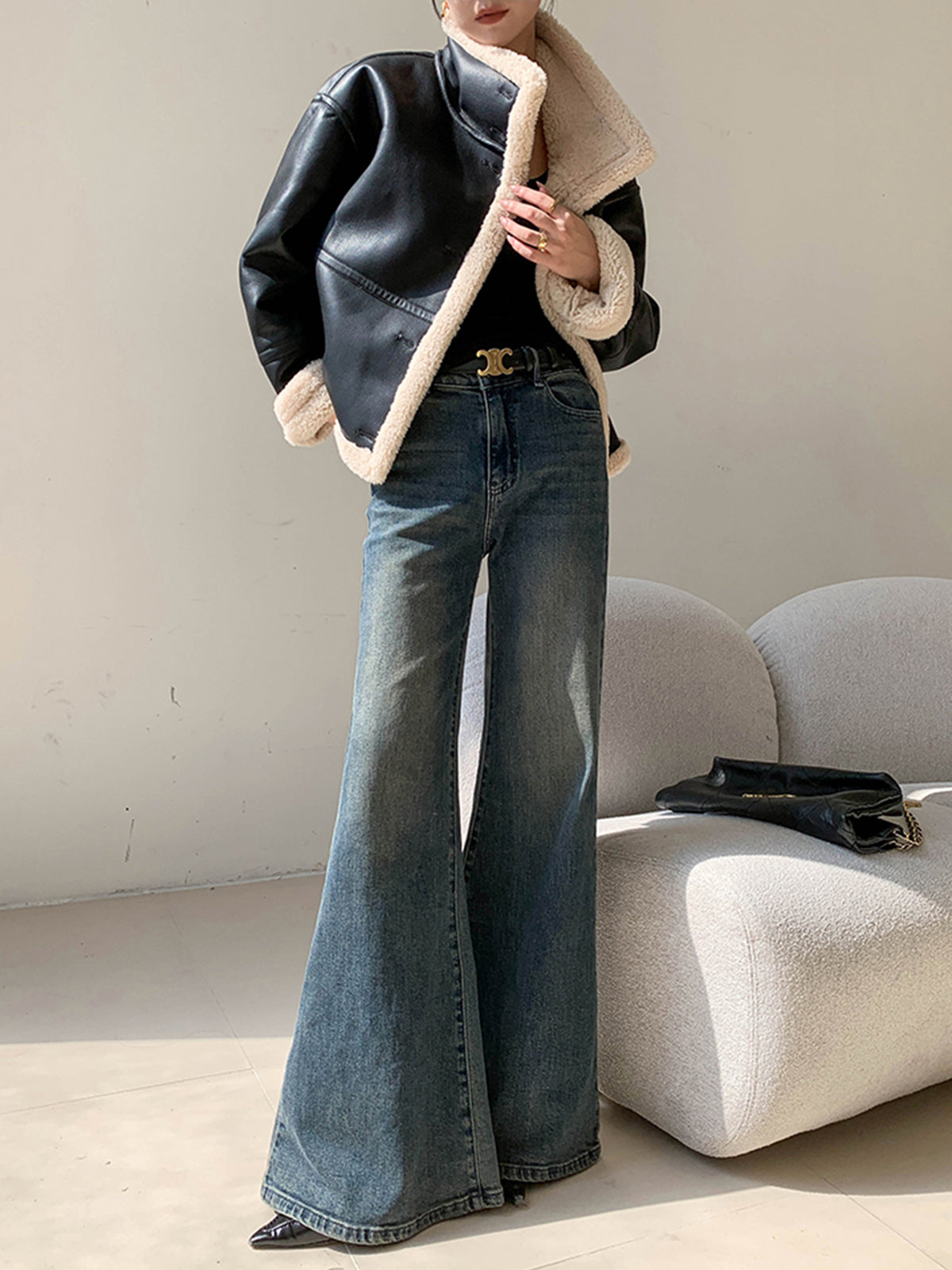 Fleecegefütterte Kunstlederjacke