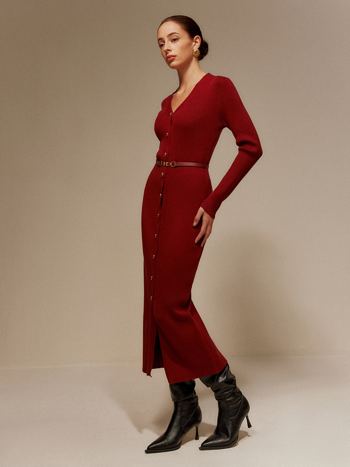 Tyra langes Strickkleid mit V-Ausschnitt
