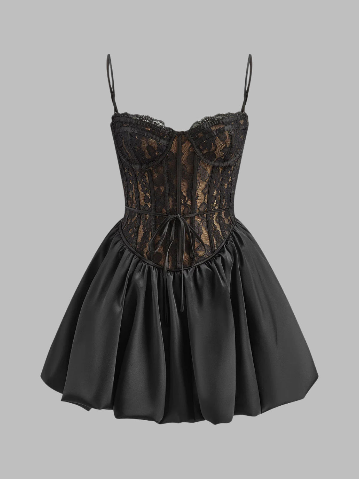 Faltenrock Satinbesatz Spitzen-Cami-Kleid