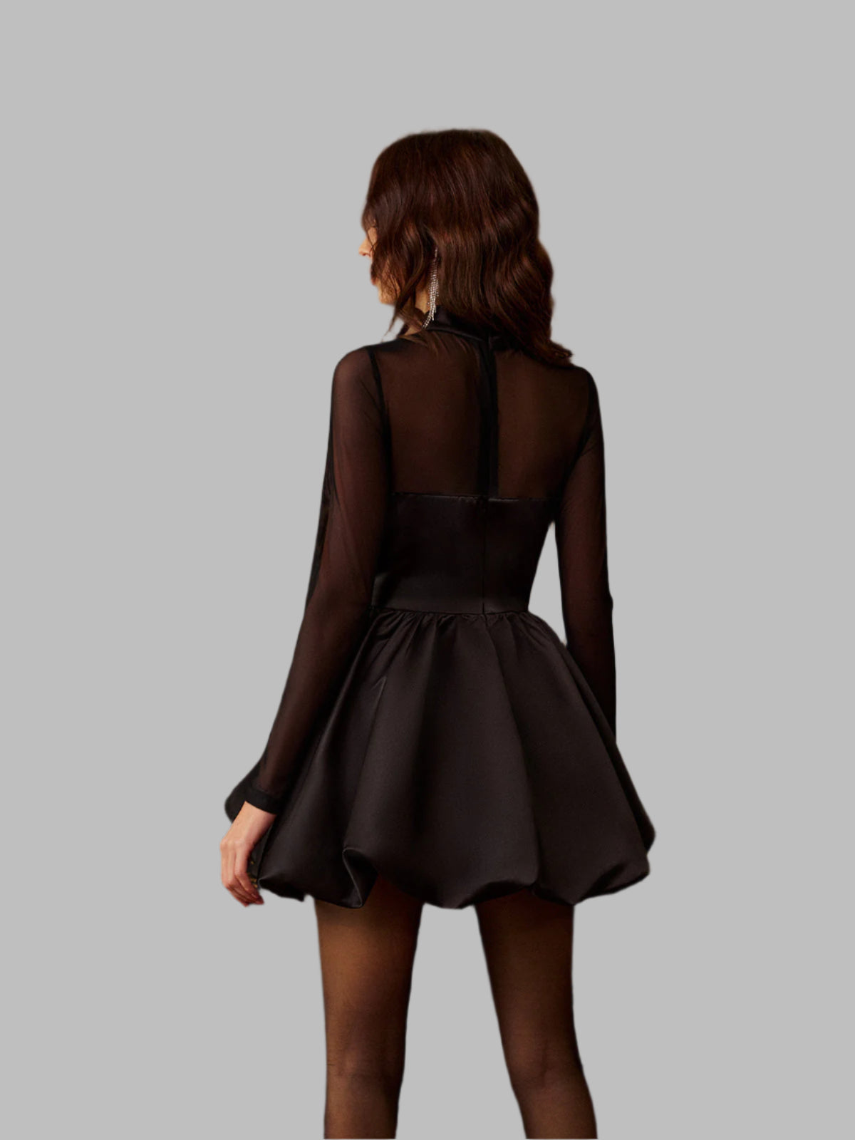 Lya- Stehkragen Faltenrock Netzpaneel Kleid