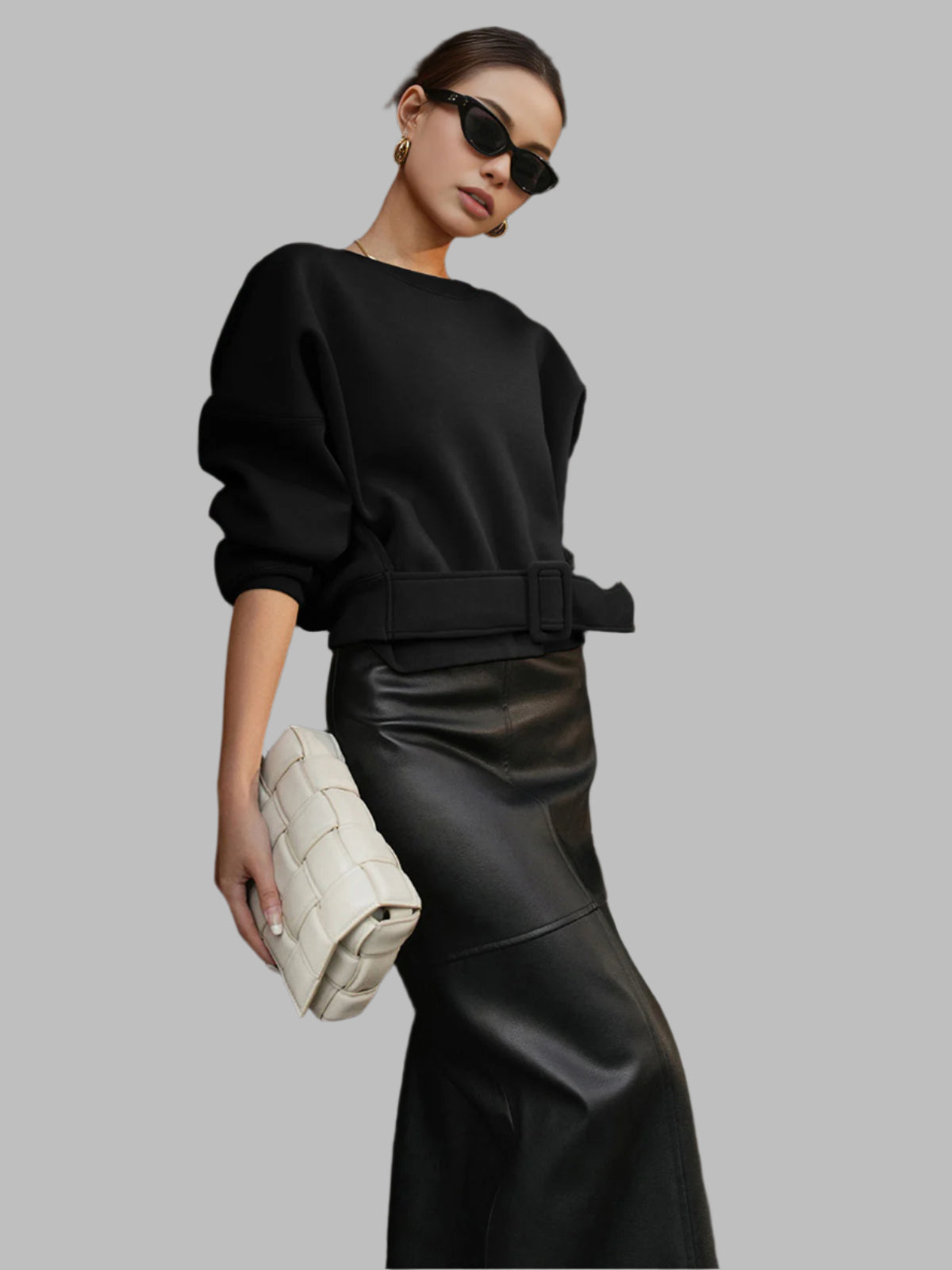 Gürtel-Sweatshirt mit Kurzarm