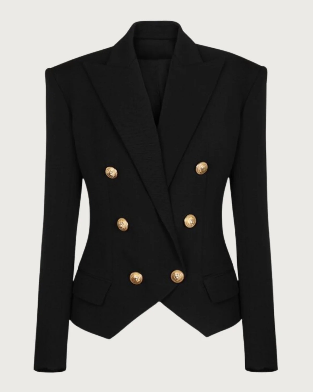 Schwarze Peak Revers Goldknopf Blazer