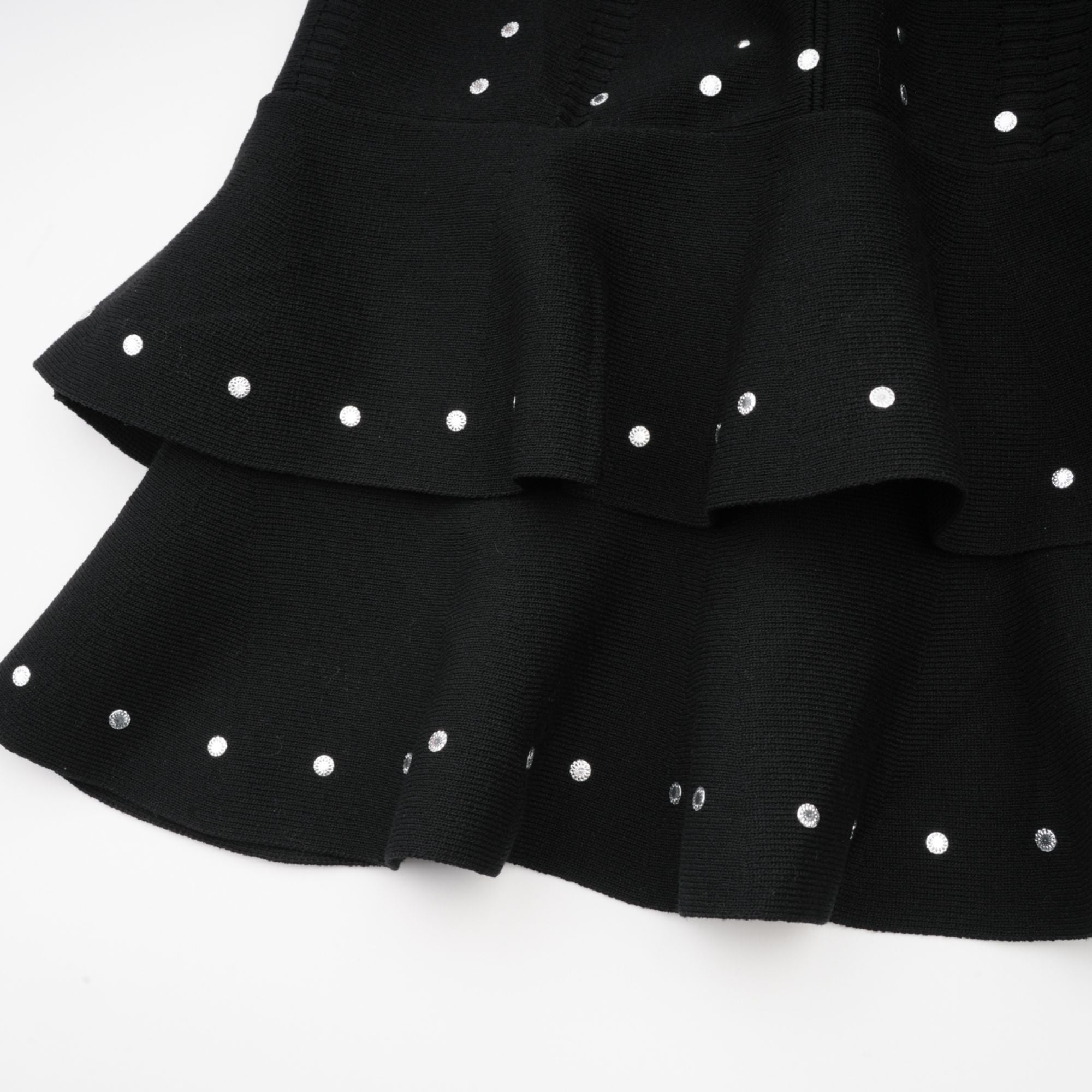 Fabienne -schwarzes, mit Kristallen verziertes, gerafftes Strick-Minikleid