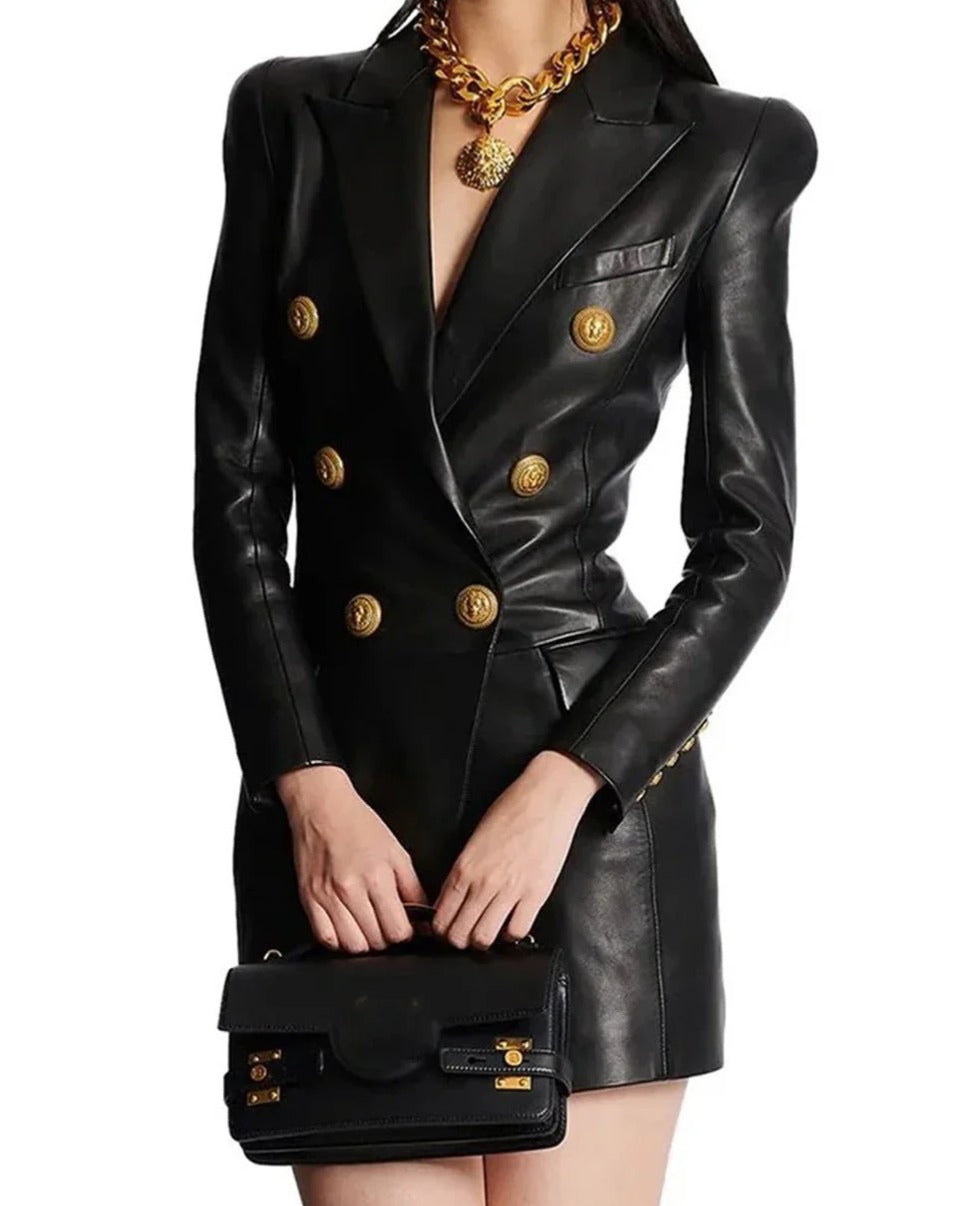 Tamara- Schwarzes Leder Blazer Kleid