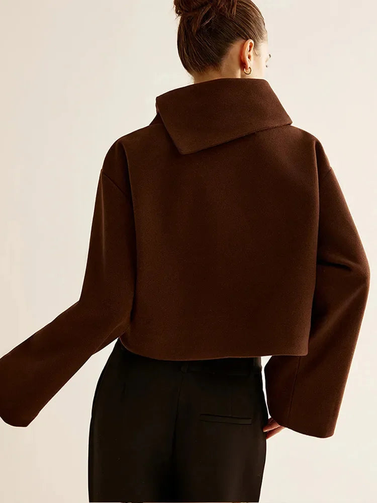 Elegante Kaffee Wollmix Pullover