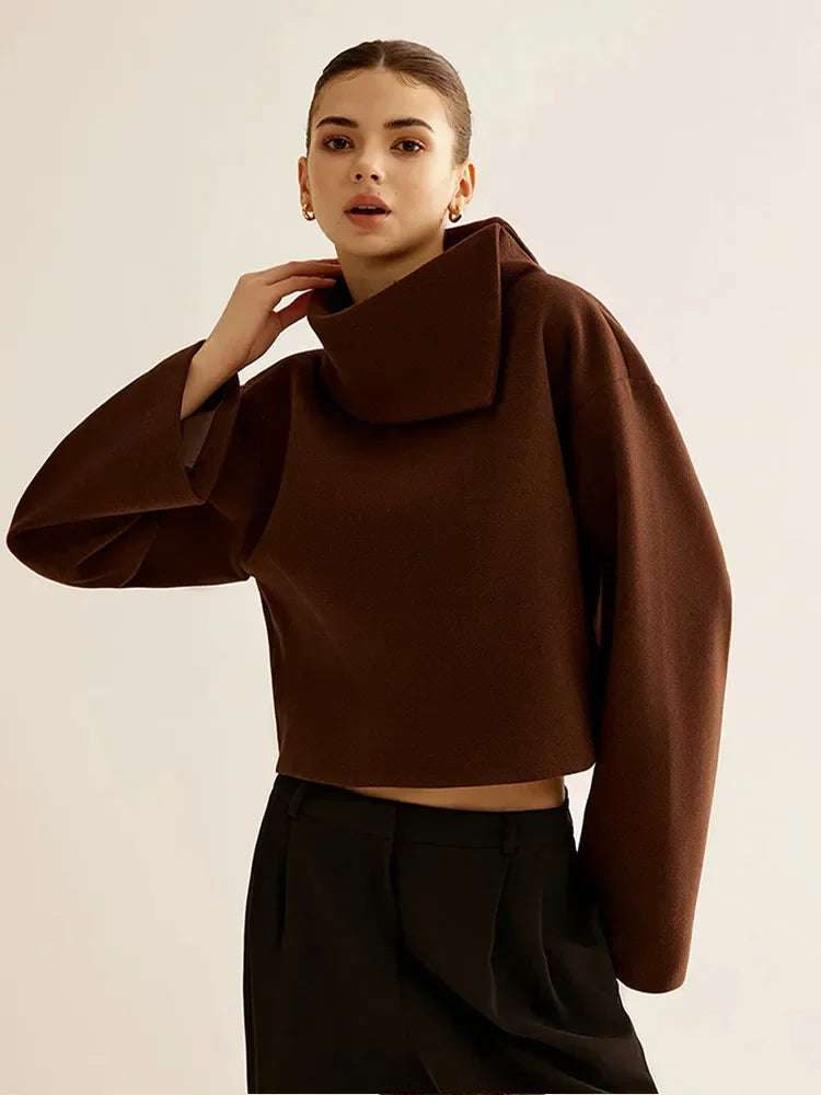Elegante Kaffee Wollmix Pullover