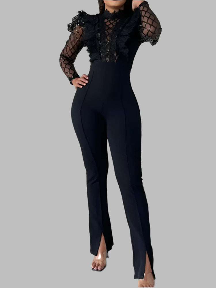 Lena- Jumpsuit mit Spitzen-Patchwork und Pailletten