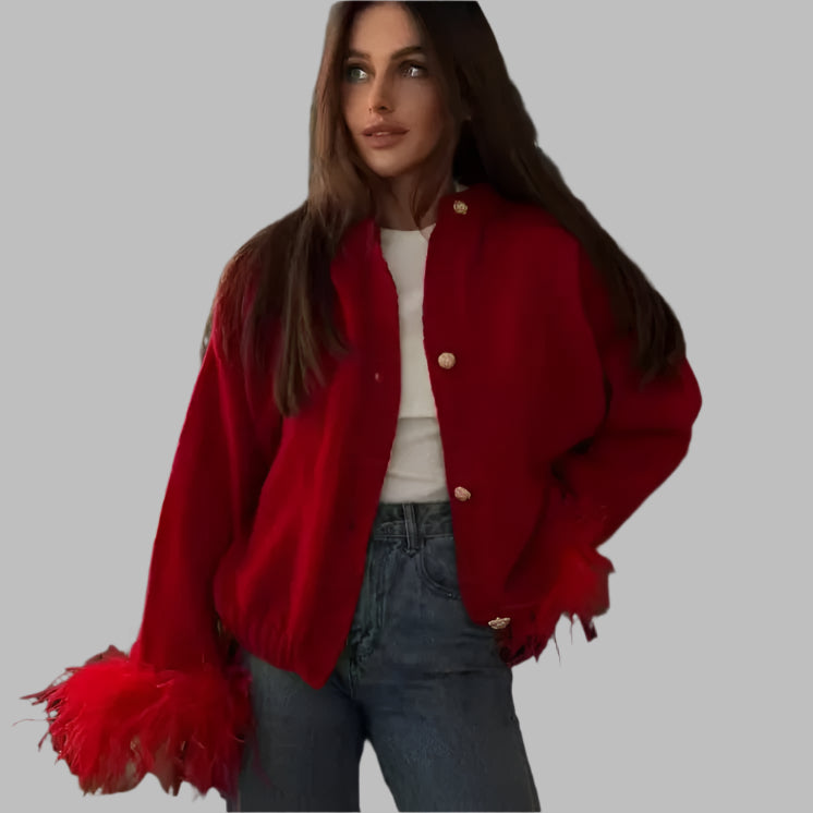 Raya- Samtjacke mit Federmanschetten