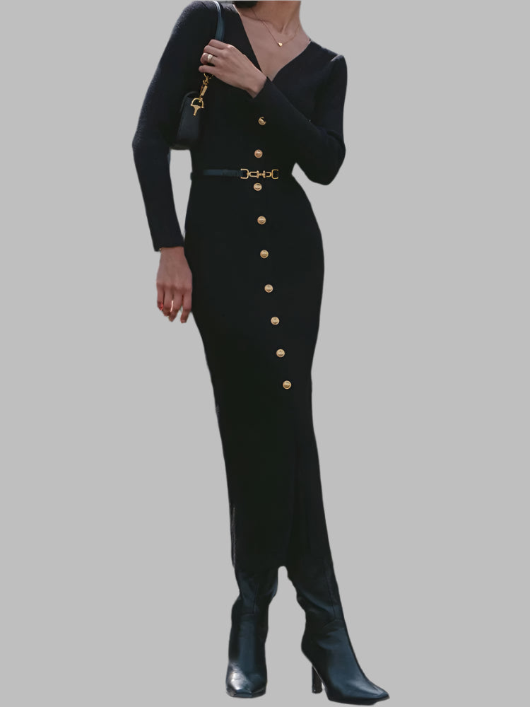 Tyra langes Strickkleid mit V-Ausschnitt