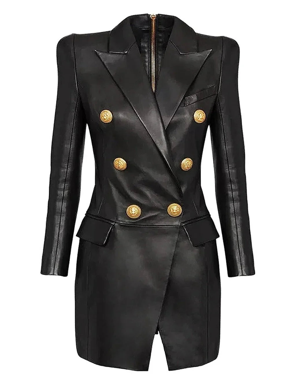 Tamara- Schwarzes Leder Blazer Kleid