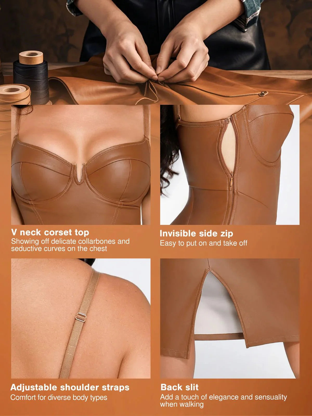 Shapewear Faux-Leder Sanduhr-Corsagen-Midi-Kleid