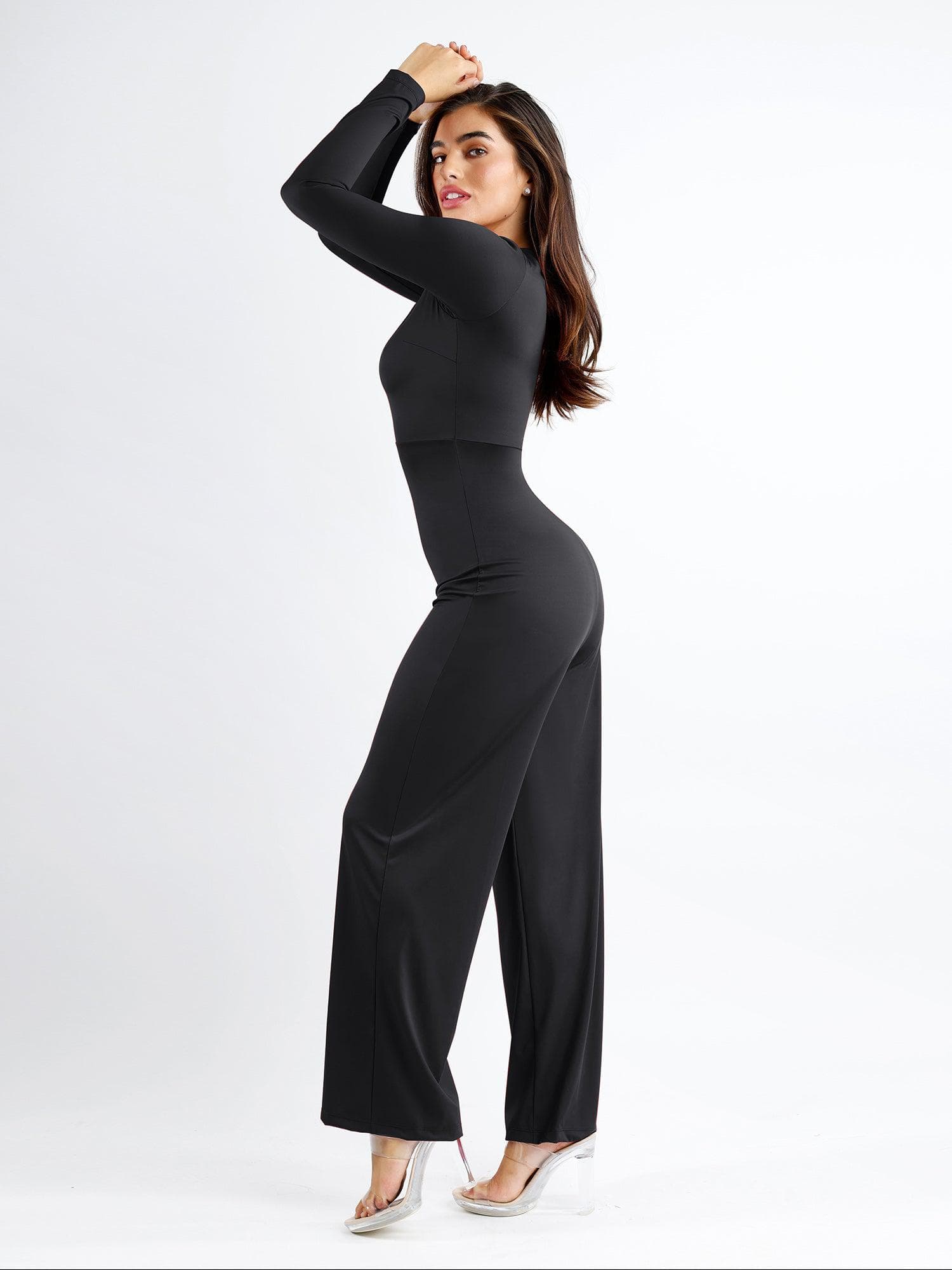 Shapewear Langarm Quadrat-Ausschnitt Slimming Weitbeiniger Jumpsuit