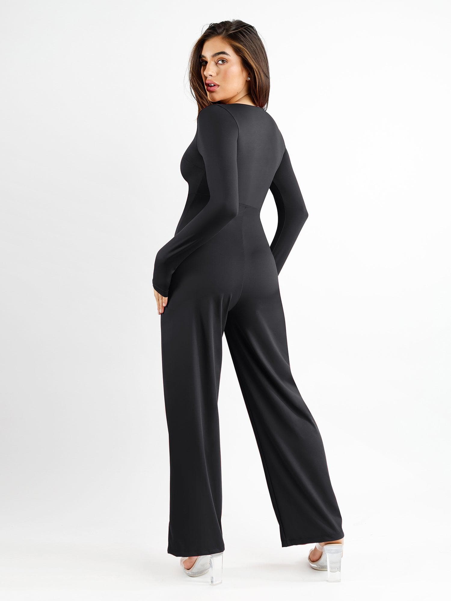 Shapewear Langarm Quadrat-Ausschnitt Slimming Weitbeiniger Jumpsuit