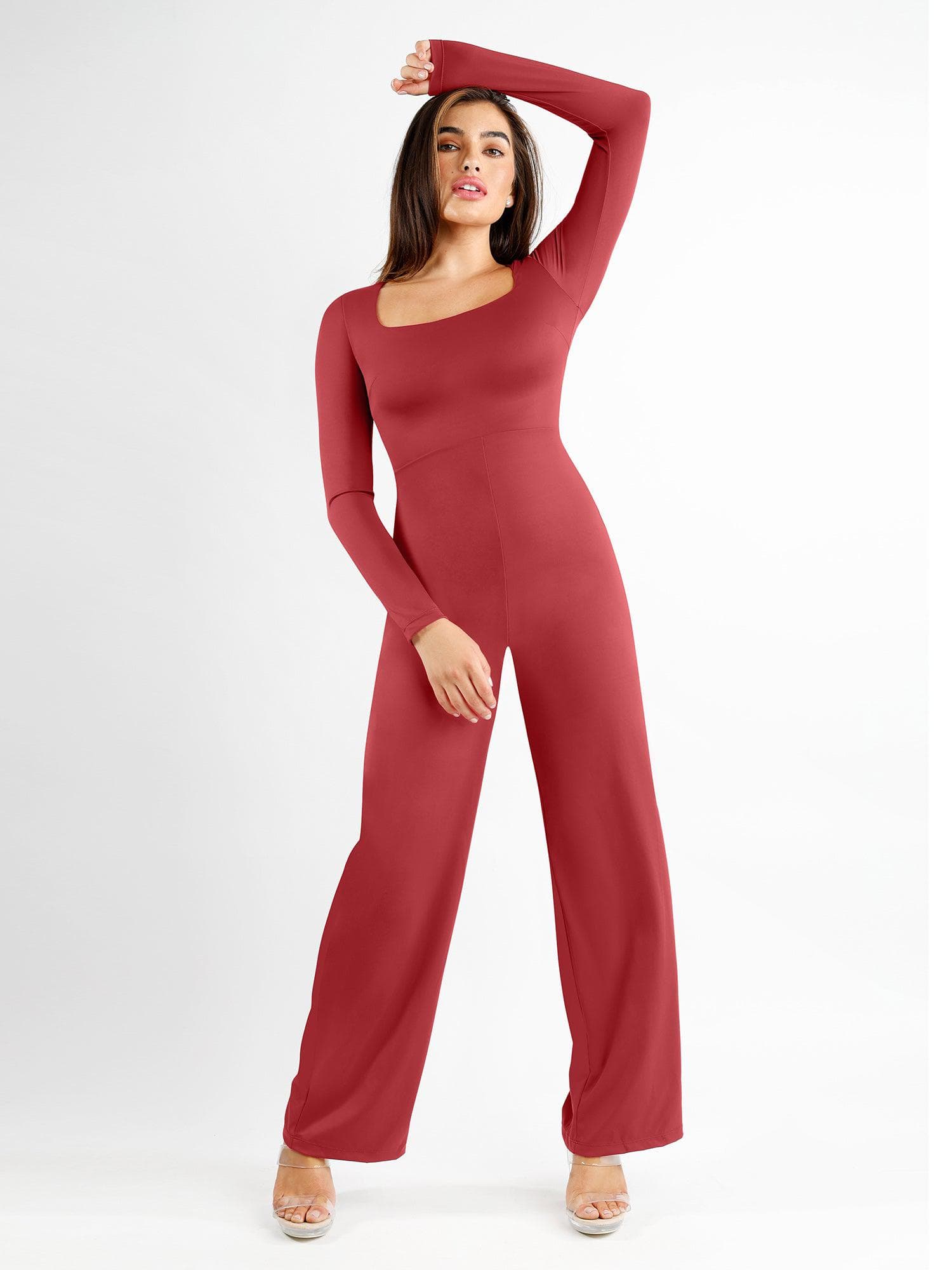 Shapewear Langarm Quadrat-Ausschnitt Slimming Weitbeiniger Jumpsuit